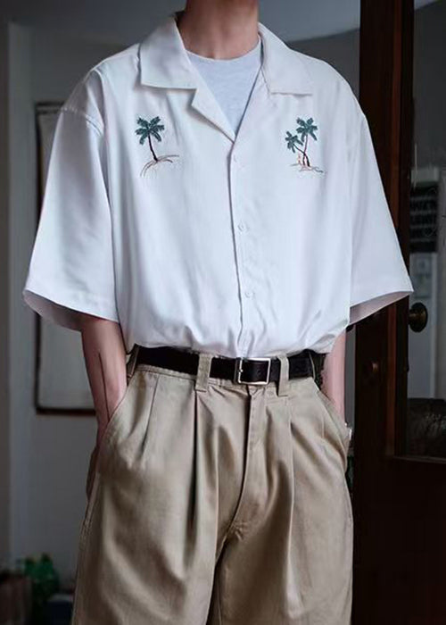 Taste Sommer Embroideried Shirts Baumwolle Lose Weiß herren
