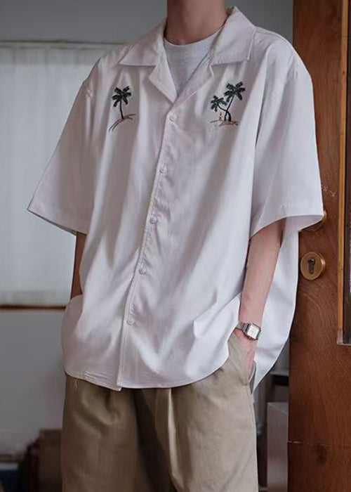 Taste Sommer Embroideried Shirts Baumwolle Lose Weiß herren