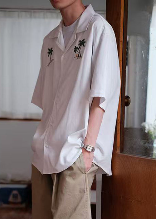 Taste Sommer Embroideried Shirts Baumwolle Lose Weiß herren