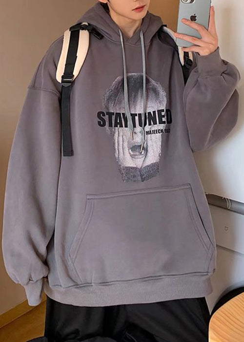 Lose weiße Kapuzen-Print-Taschen Baumwolle Herren Sweatshirt Frühling YQ020