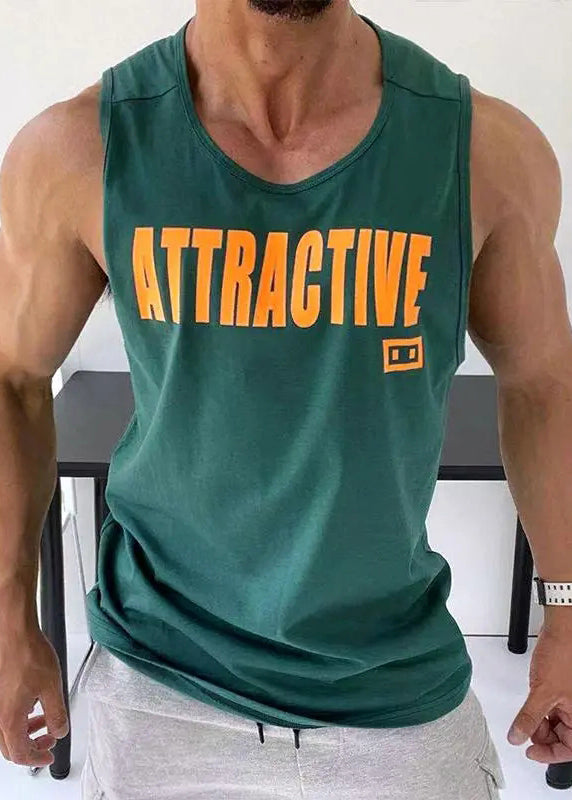 Weiß Ärmellos Tank Top Hals Lose Buchstaben Baumwolle Männer O