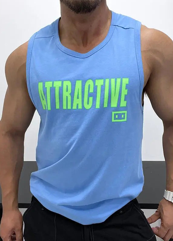 Weiß Ärmellos Tank Top Hals Lose Buchstaben Baumwolle Männer O