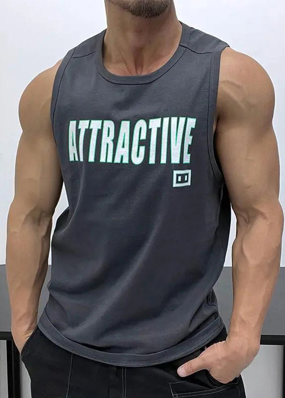 Weiß Ärmellos Tank Top Hals Lose Buchstaben Baumwolle Männer O