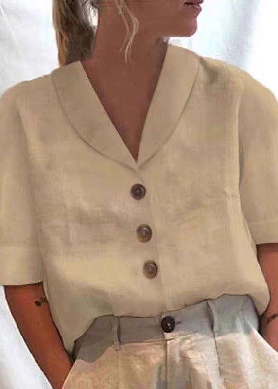 Solid Button White Shirt Loose Summer Cotton Collar Peter Pan