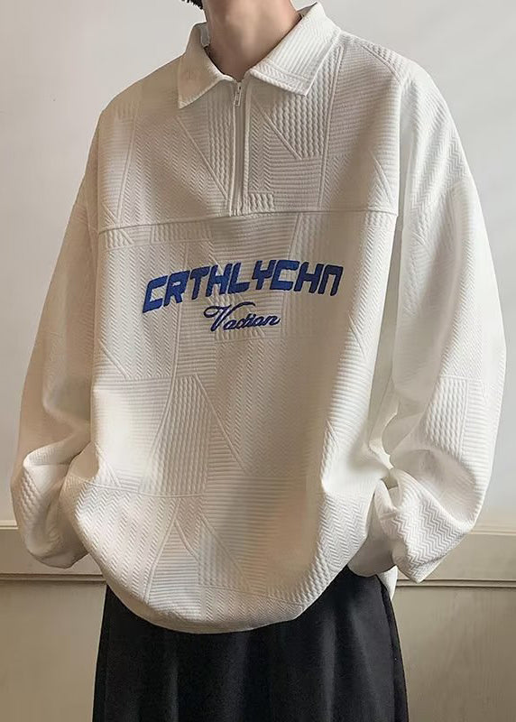 Cotton TC034 Sweatshirts Loose Polo White Letter Zippered Men Spring