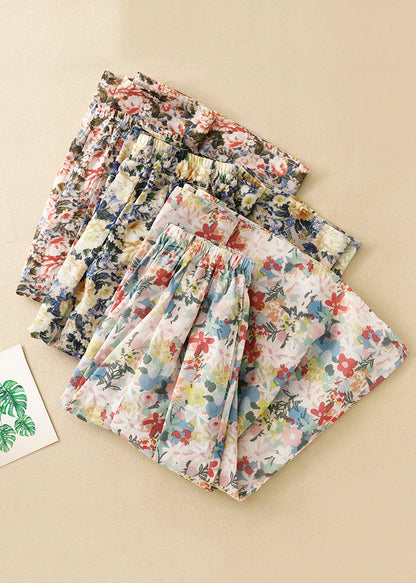 Loose Yellow Print Elastic Waist Cotton Skirt Summer GG012