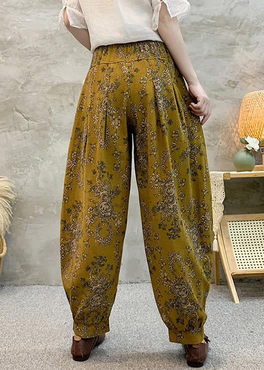 Lose gelbe Printtaschen Baumwoll-Crop-Hose Sommer RE038