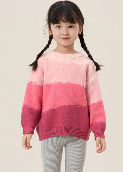 Lovely Boho Pink O-Neck Thick Cotton Knit Girls Sweaters Spring TP026