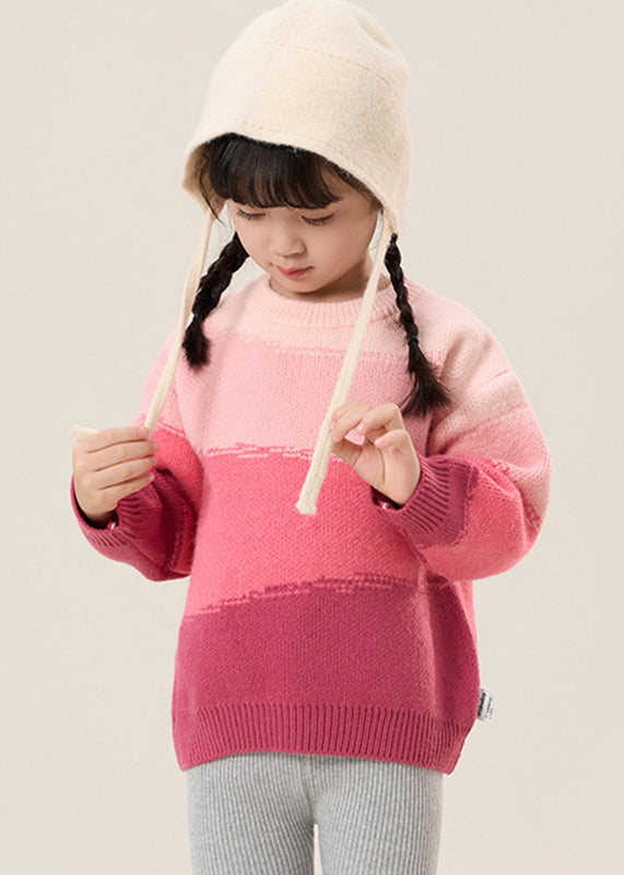 Lovely Boho Pink O-Neck Thick Cotton Knit Girls Sweaters Spring TP026