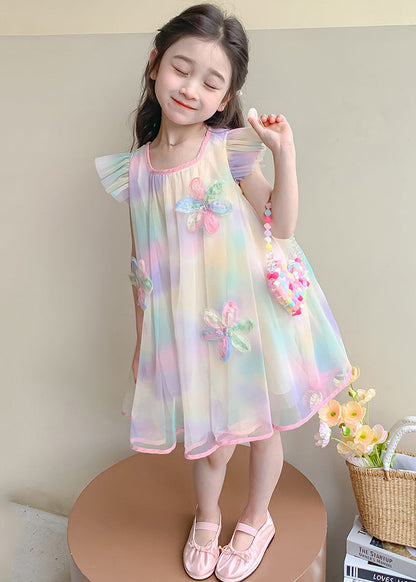 Lovely Gradient Color Sequins Patchwork Tulle Girls Dress Summer EW051