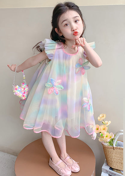 Lovely Gradient Color Sequins Patchwork Tulle Girls Dress Summer EW051