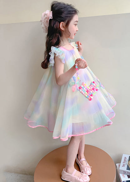 Lovely Gradient Color Sequins Patchwork Tulle Girls Dress Summer EW051