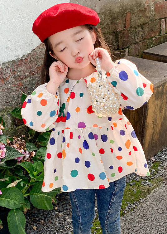 Lovely Peter Pan Collar Dot Cotton Girls Tops Long Sleeve YU1035