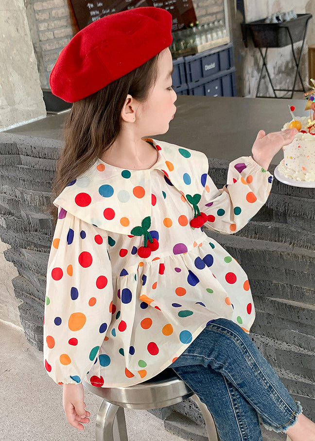 Lovely Peter Pan Collar Dot Cotton Girls Tops Long Sleeve YU1035