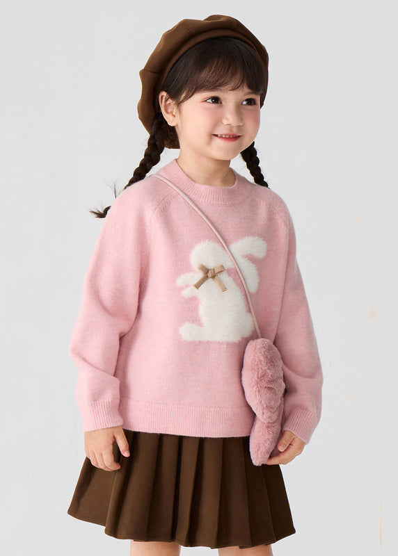 Lovely Pink Animal Print Cotton Knit Girls Sweater Spring TP033