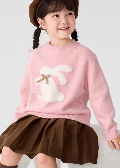 Lovely Pink Animal Print Cotton Knit Girls Sweater Spring TP033