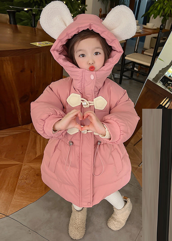 Lovely Pink Drawstring Patchwork Kids Hooded Parka Winter WL019