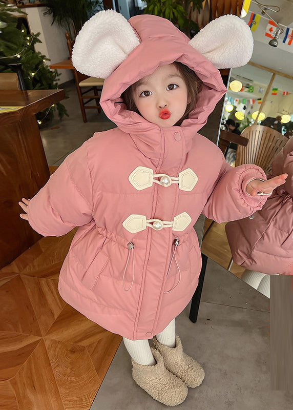 Lovely Pink Drawstring Patchwork Kids Hooded Parka Winter WL019