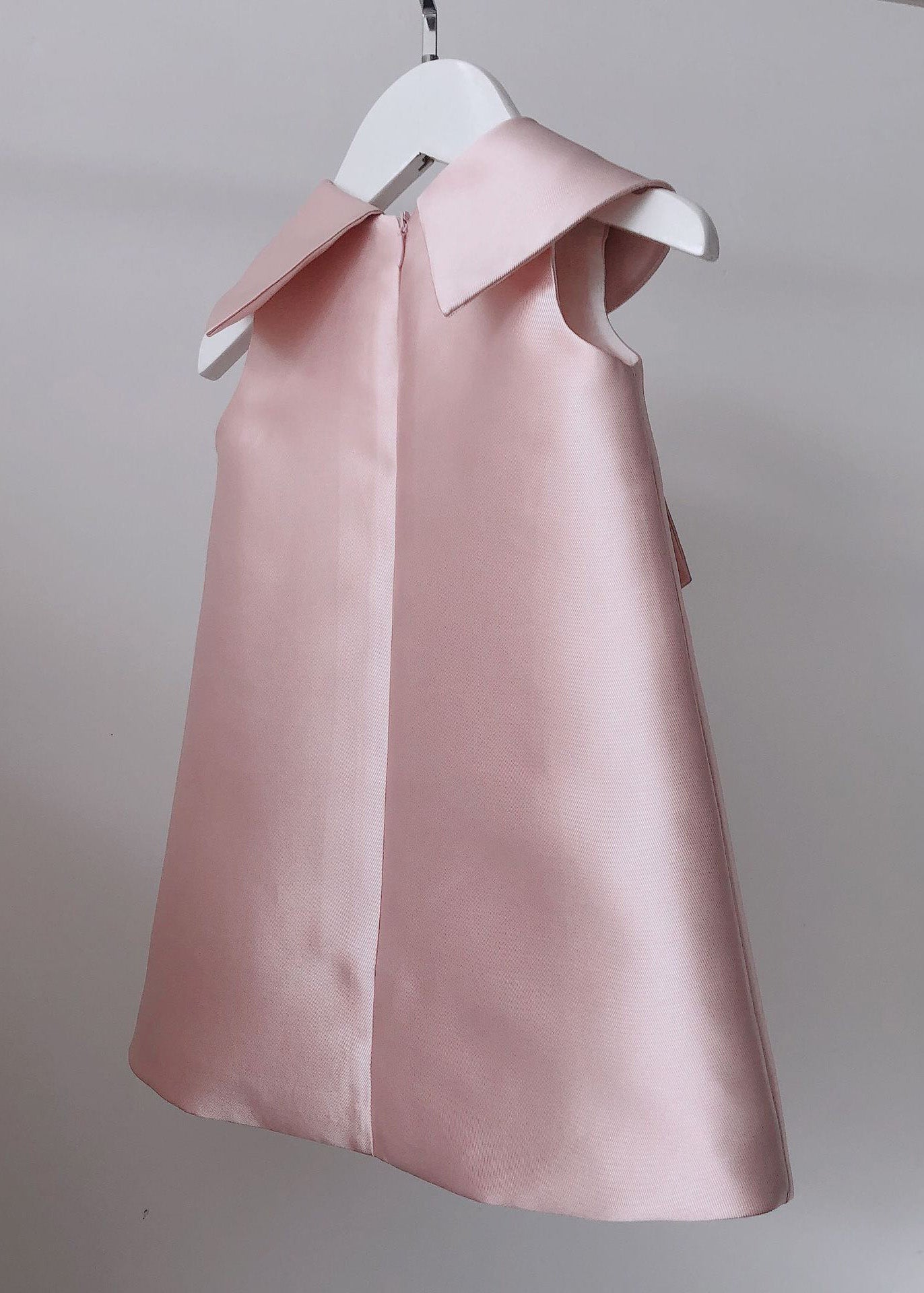 Schönes rosa Peter Pan Kragen Schleife Perle Zirkon Kinder Maxi Kleid ärmellos YS032