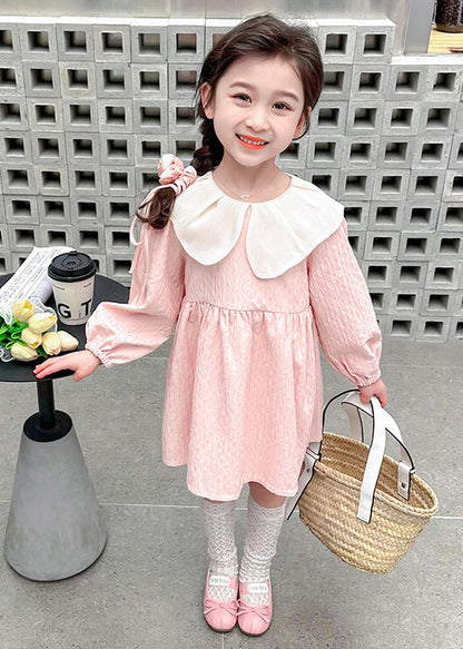 Lovely Pink Peter Pan Collar Solid Cotton Girls Dresses Fall XZ071