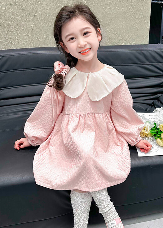 Lovely Pink Peter Pan Collar Solid Cotton Girls Dresses Fall XZ071