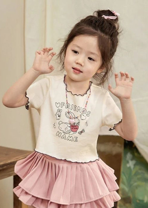 Lovely Pink Ruffled Print Girls Top Summer SS1025