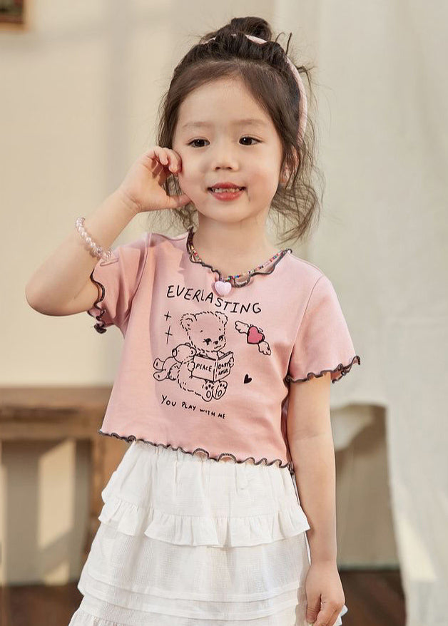 Lovely Pink Ruffled Print Girls Top Summer SS1025