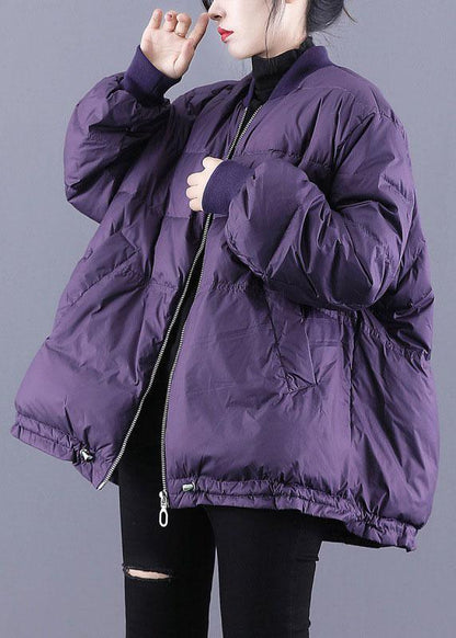 Luxury Purple Zippered Pockets Drawstring Winter Down Coats Long sleeve QS054