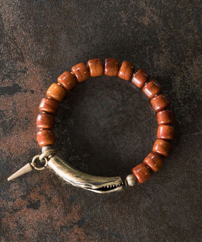 Ancient Men Beads Charm Gold Brown Bracelet