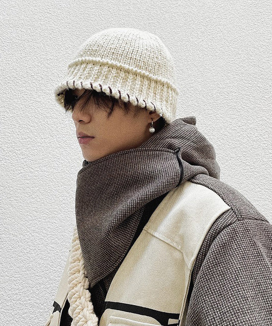 Modern Apricot Versatile Men Cozy Knit Bucket Hat RJ023