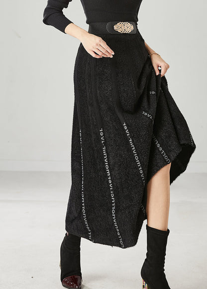 Modern Black Letter Patchwork Knit Skirt Spring YU1046