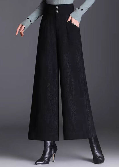 Modern Black Pockets Print High Waist Crop Pants Spring RZ005