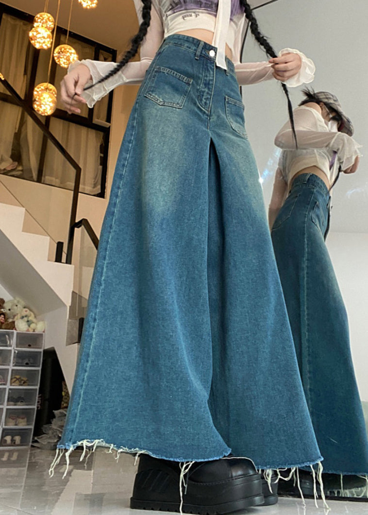 Modern Blue Button Pockets High Waist Denim Pants Fall PP012