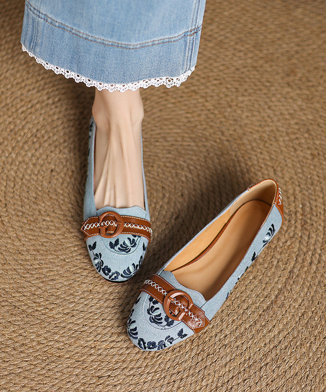 Blue Feet Modern Embroidered Shoes Flat Splicing Denim