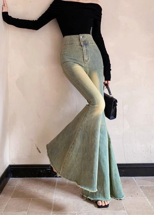 Pantalon en denim bleu moderne taille haute à pattes d'éléphant, printemps YP019