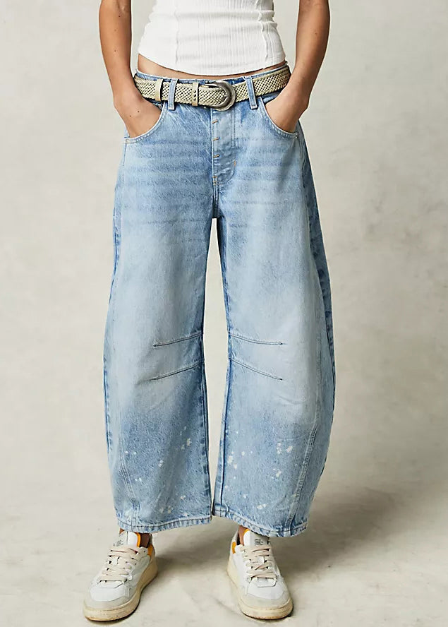 Taille Denim Hose Modern Blue Crop High Summer Taschen