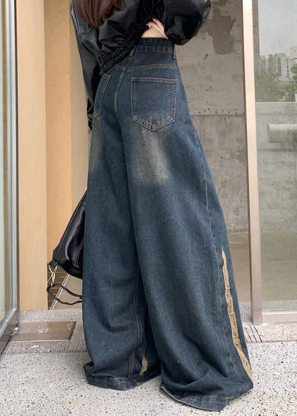 Modern Blue Pockets High Waist Denim Wide Leg Pants Fall PP041