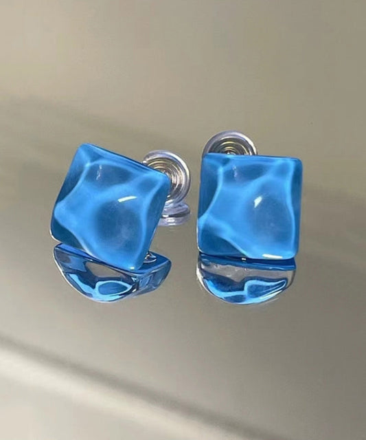Modern Blue Sterling Silver Overgild Crystal Stud Earrings KX1017