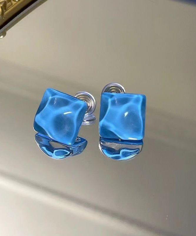 Modern Blue Sterling Silver Overgild Crystal Stud Earrings KX1017