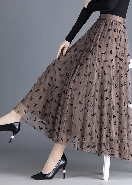 Modern Brown Butterfly Wear On Both Sides Tulle Pleated Skirts Spring Ada Fashion