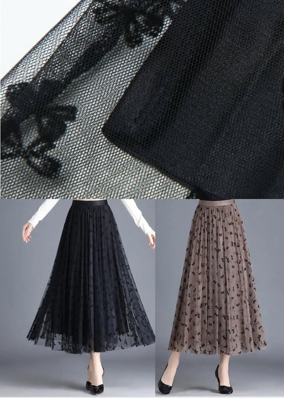 Modern Brown Butterfly Wear On Both Sides Tulle Pleated Skirts Spring Ada Fashion