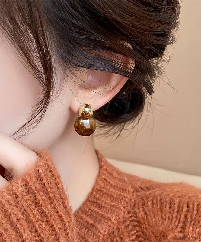 Modern Brown Sterling Silver Alloy Round Crystal Stud Earrings QQ059