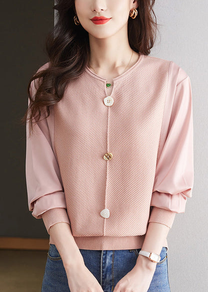 Modern Coffee O Neck Patchwork Knit Top Spring TQ019