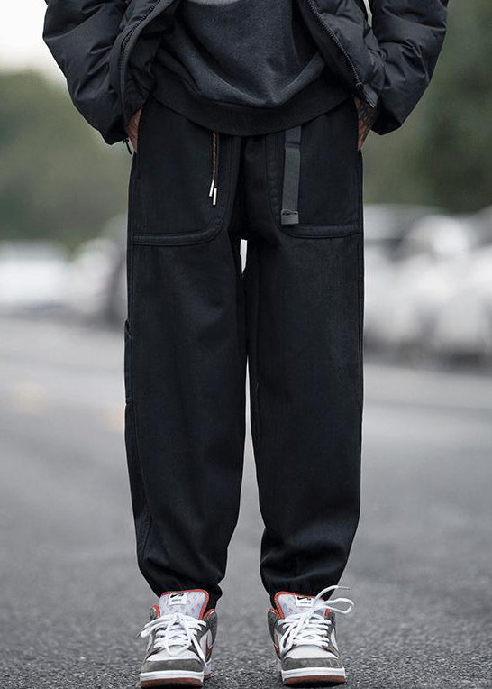 Pants Pockets Spring Elastic Waist Men Coffee Beam Modern
