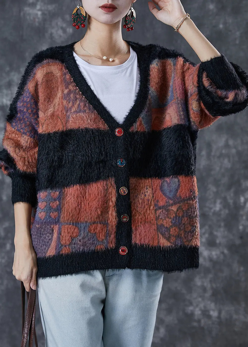 Modern Colorblock Oversized Thick Mink Hair Knitted Cardigan Winter Ada Fashion