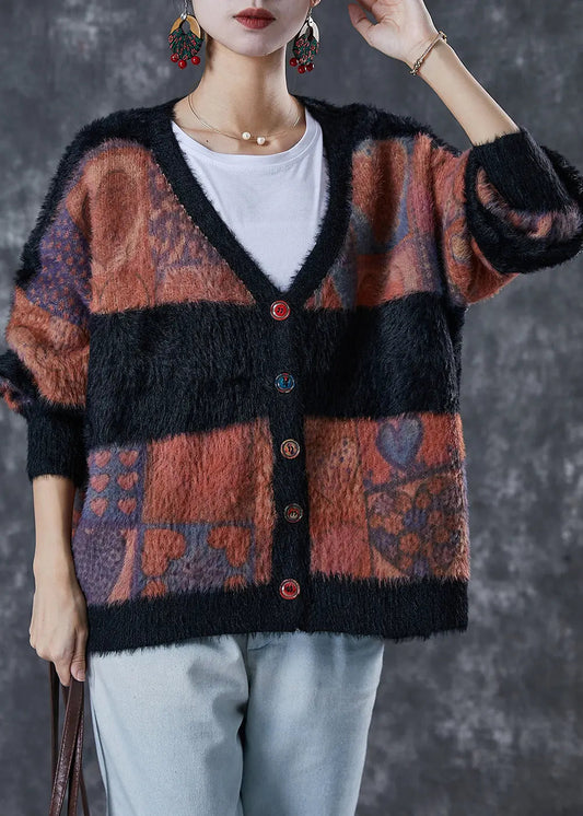 Modern Colorblock Oversized Thick Mink Hair Knitted Cardigan Winter Ada Fashion