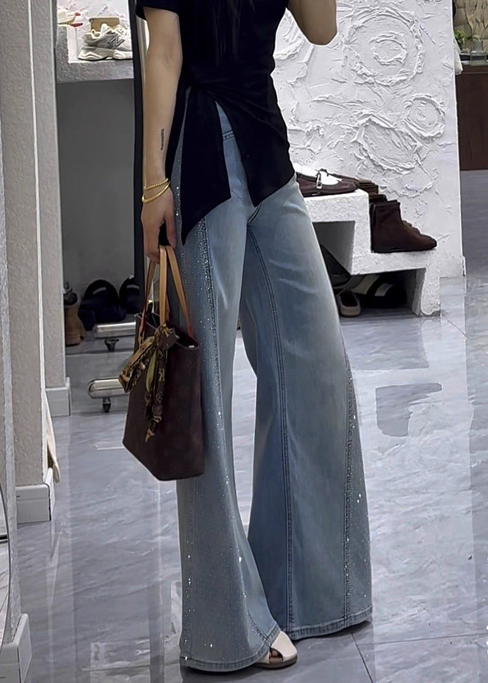 Trousers Blue Zircon Modern Waist Flared High Fall Denim