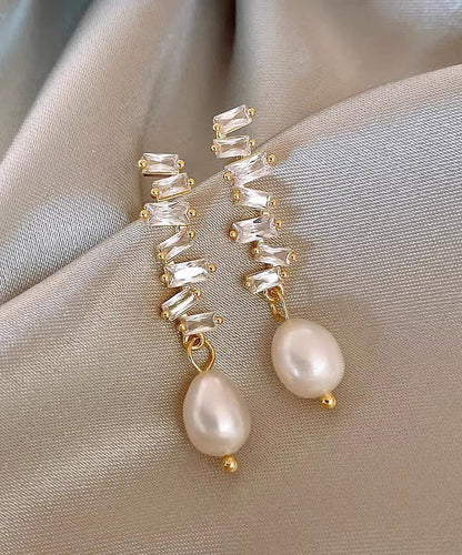 Modern Gold Copper Alloy Pearl Drop Earrings WH027