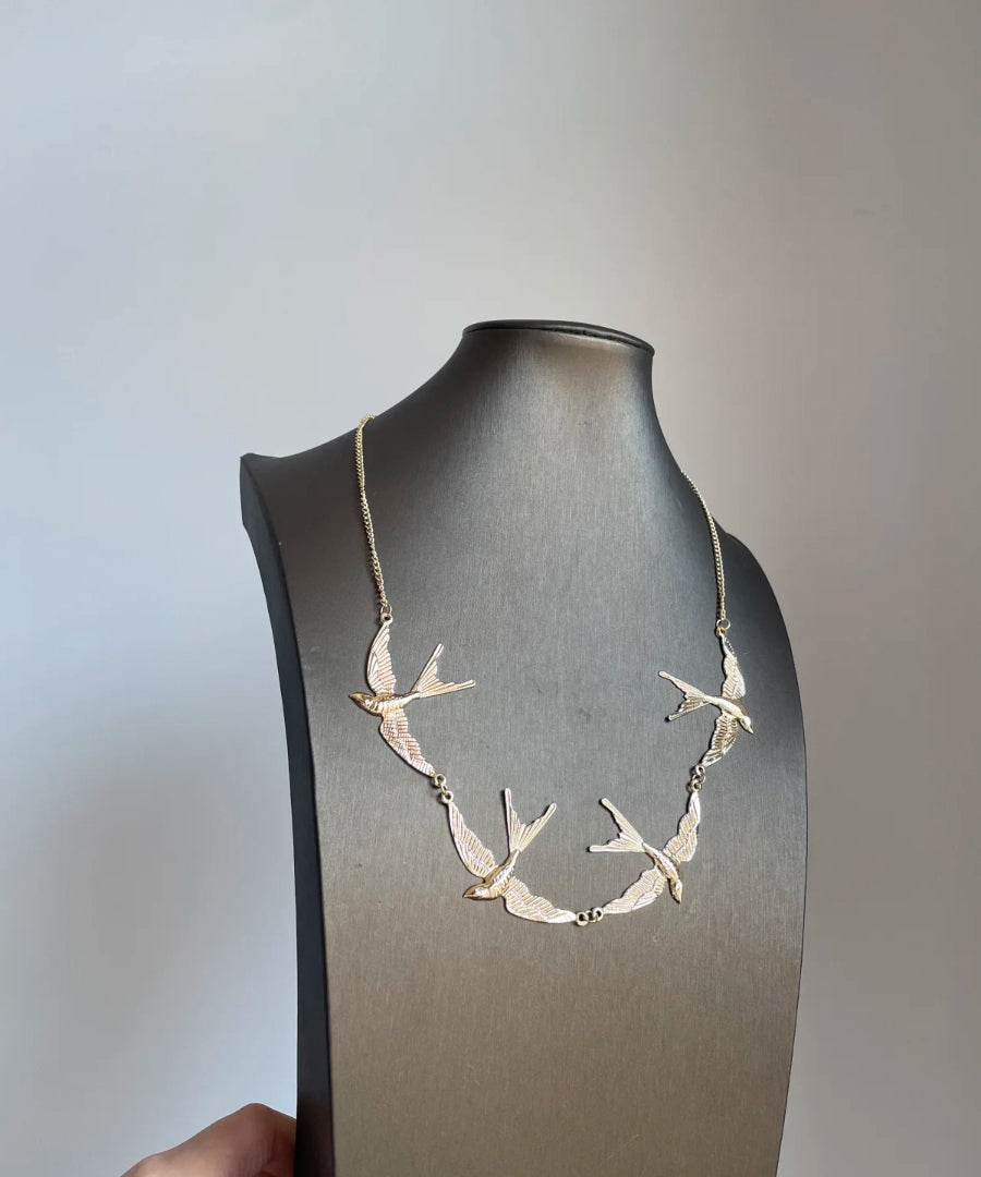 Gold Copper Young Alloy Pendant Necklace Swallow Modern