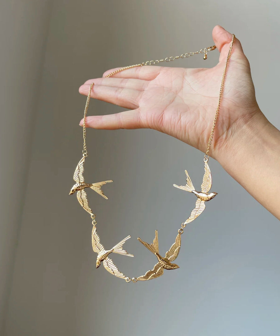 Gold Copper Young Alloy Pendant Necklace Swallow Modern